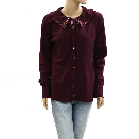 Free People Juniper Long Sleeve Cardi Top Buttondown Embroidered XL NEW 284594 - Picture 4 of 7